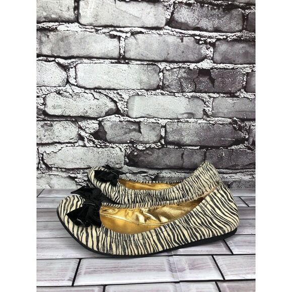 Kate Spade Zebra Print Ivory Black Stripe Patent Bow Ballet Flats Women Sz 8M US - Picture 10 of 16
